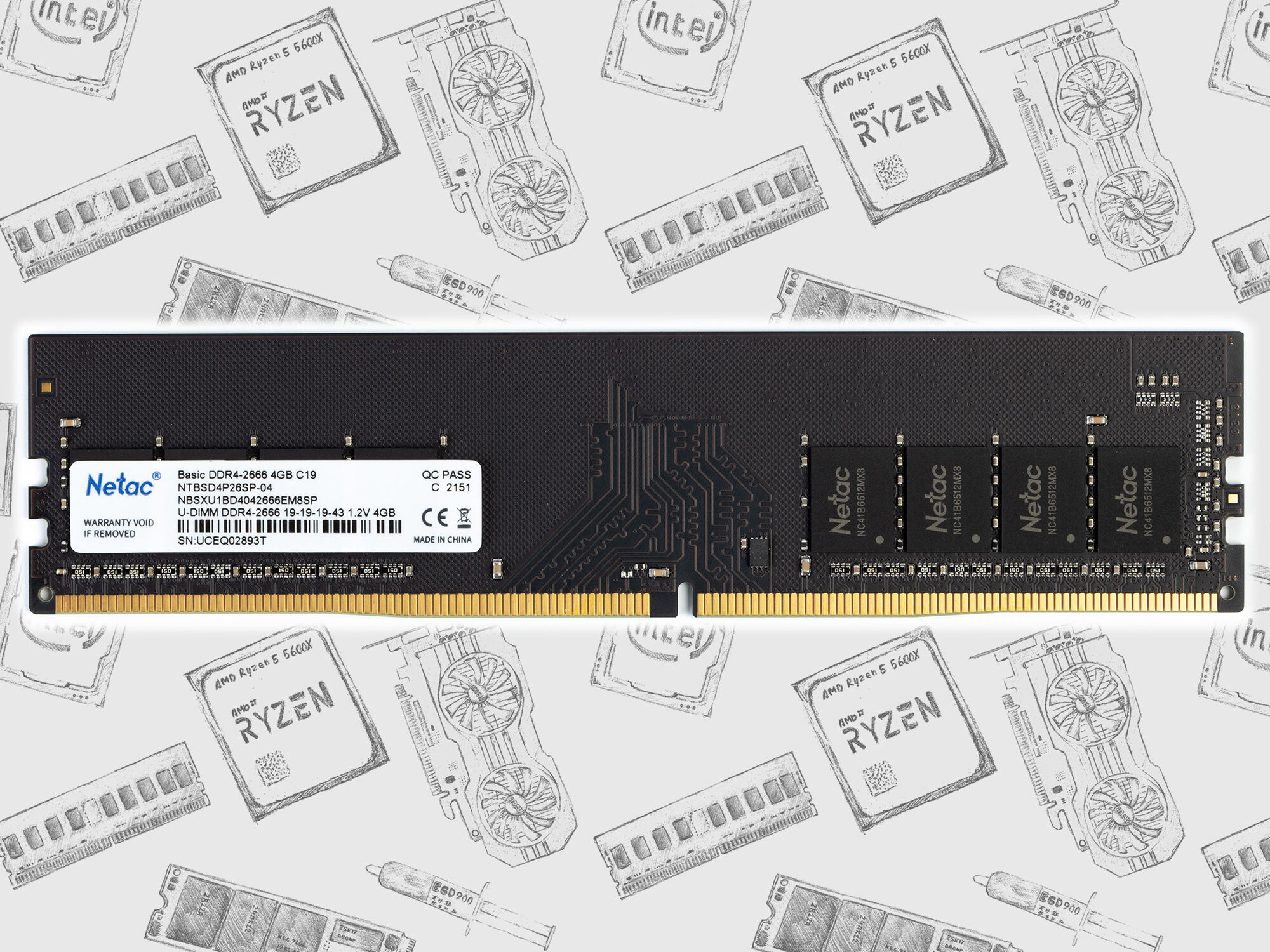 Оперативная память DDR4 DIMM 4Gb 2666MHz 1.2V Netac Basic NTBSD4P26SP-04