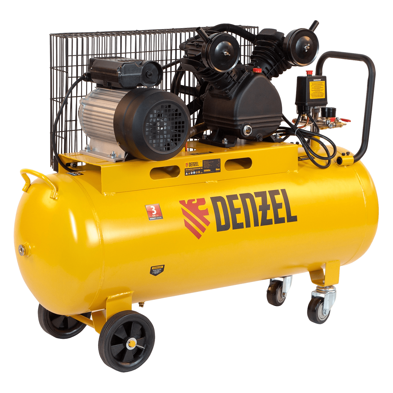 Компрессор воздушный DENZEL BCV2200/100, 2.2 кВт, ременный привод, 100 литров, 370 л/мин 58110