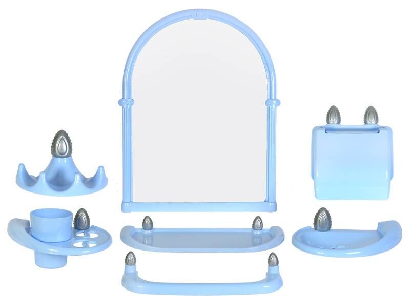 Набор для ванной Олимпия зеркальный 7 предметов, пластик голубой Росспласт 64781 2