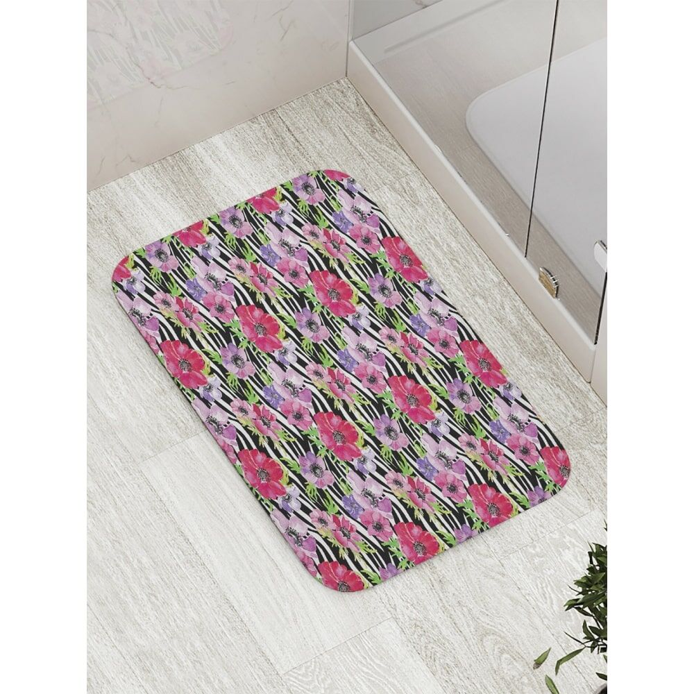 Противоскользящий коврик для ванной, сауны, бассейна JOYARTY Цветы на зебровом поле
