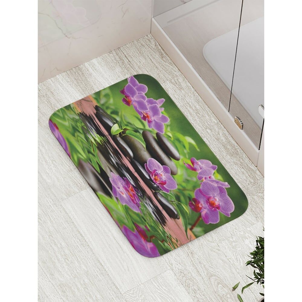 Противоскользящий коврик для ванной, сауны, бассейна JOYARTY Орхидеи на камнях